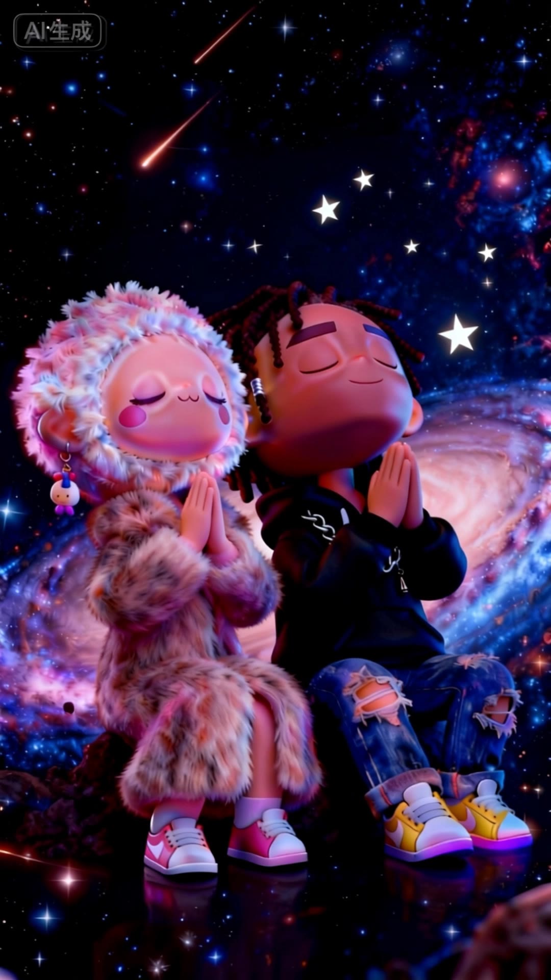 女孩温柔靠在男孩肩上听故事| AI Video, image size:1080x1920